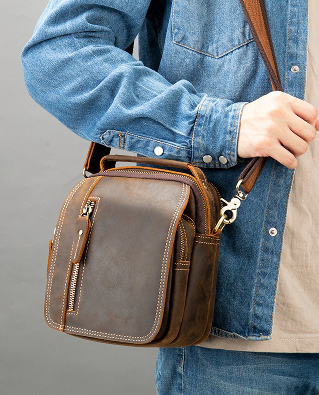 Timeless Leather Messenger Bag -Bags- BAGHUGS-LETT-9522-Dark Brown