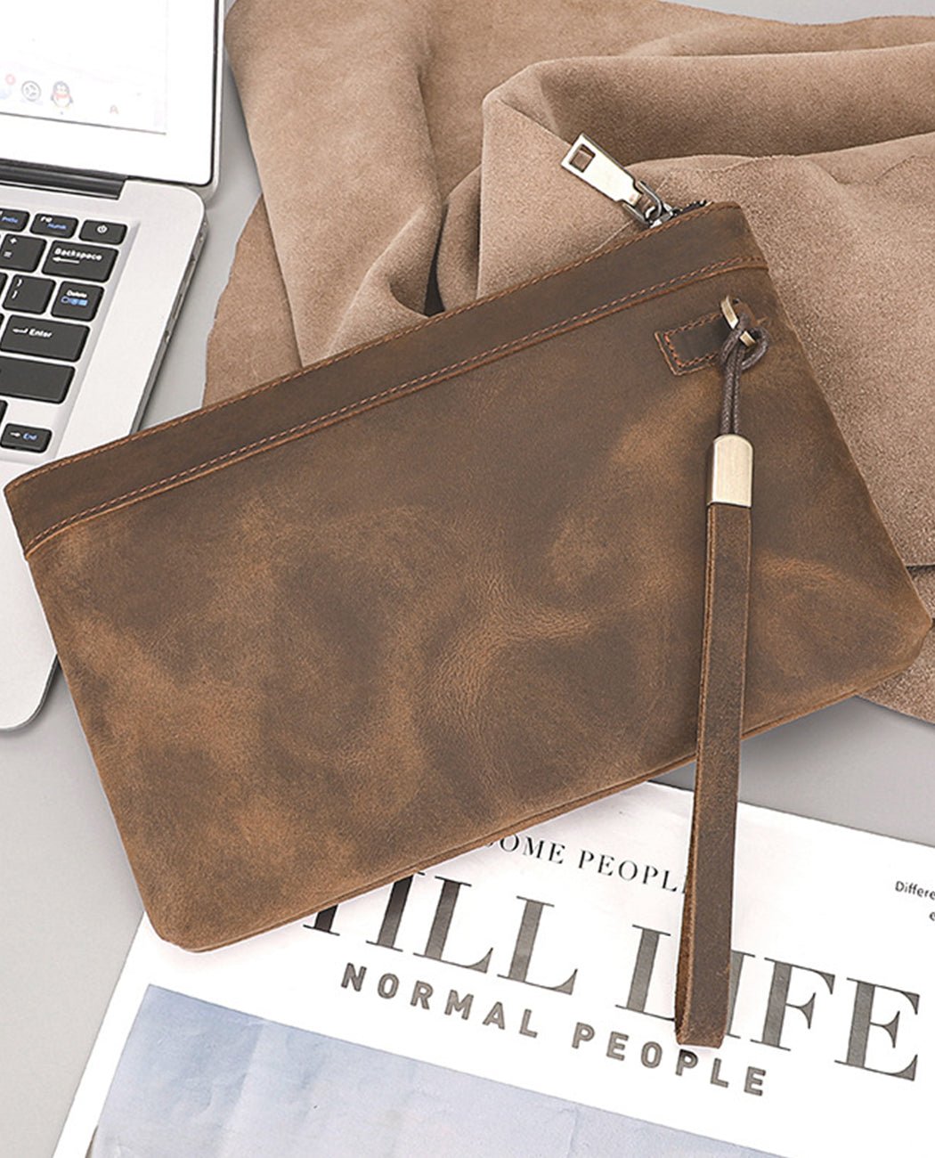 Refined Essentials Clutch Bag -Bags- BAGHUGS-LESN-1110-Dry Leaf Color