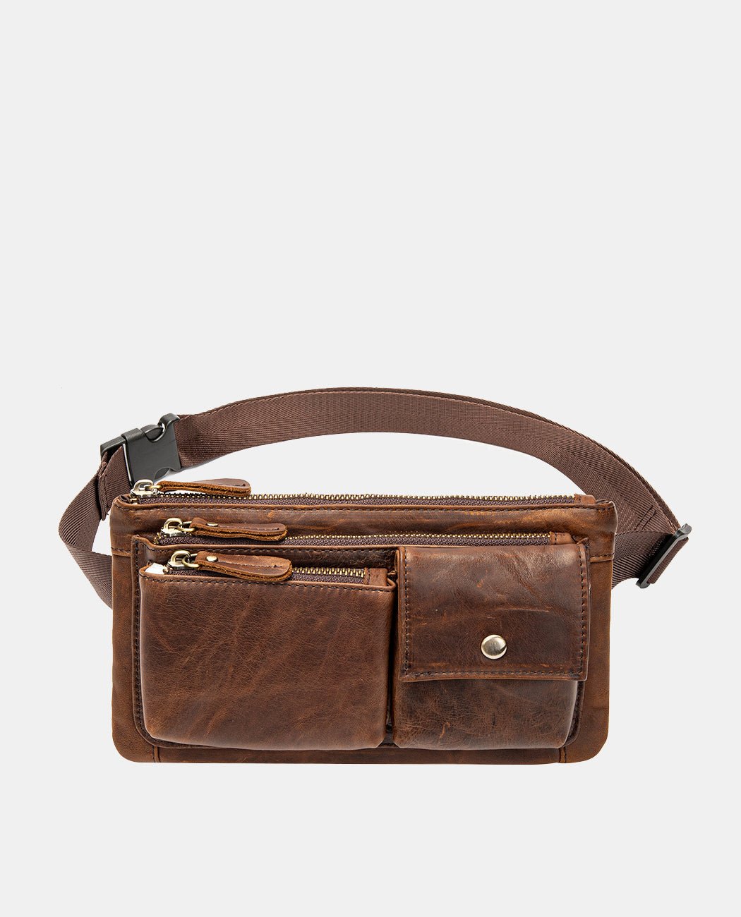 Practical Vintage Leather Waist Bag -Bags- BAGHUGS-LEYB-4667-Deep Brown