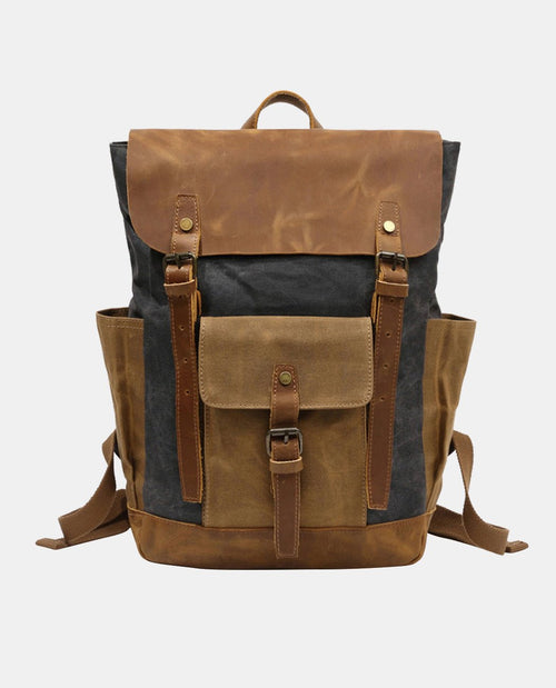 Canvas Leather Backpack -Backpacks- BAGHUGS-FX-04-738-Gray