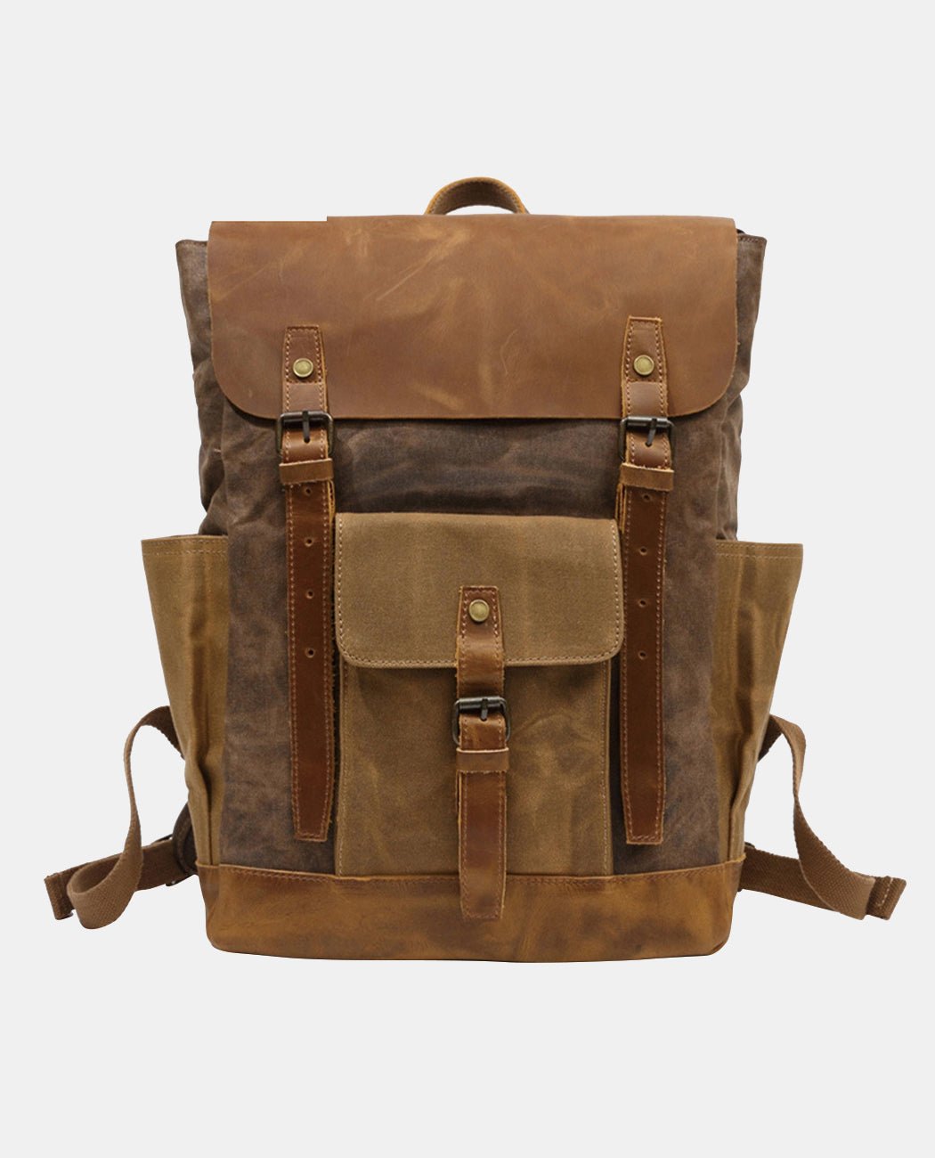 Canvas Leather Backpack -Backpacks- BAGHUGS-FX-04-737-Khaki