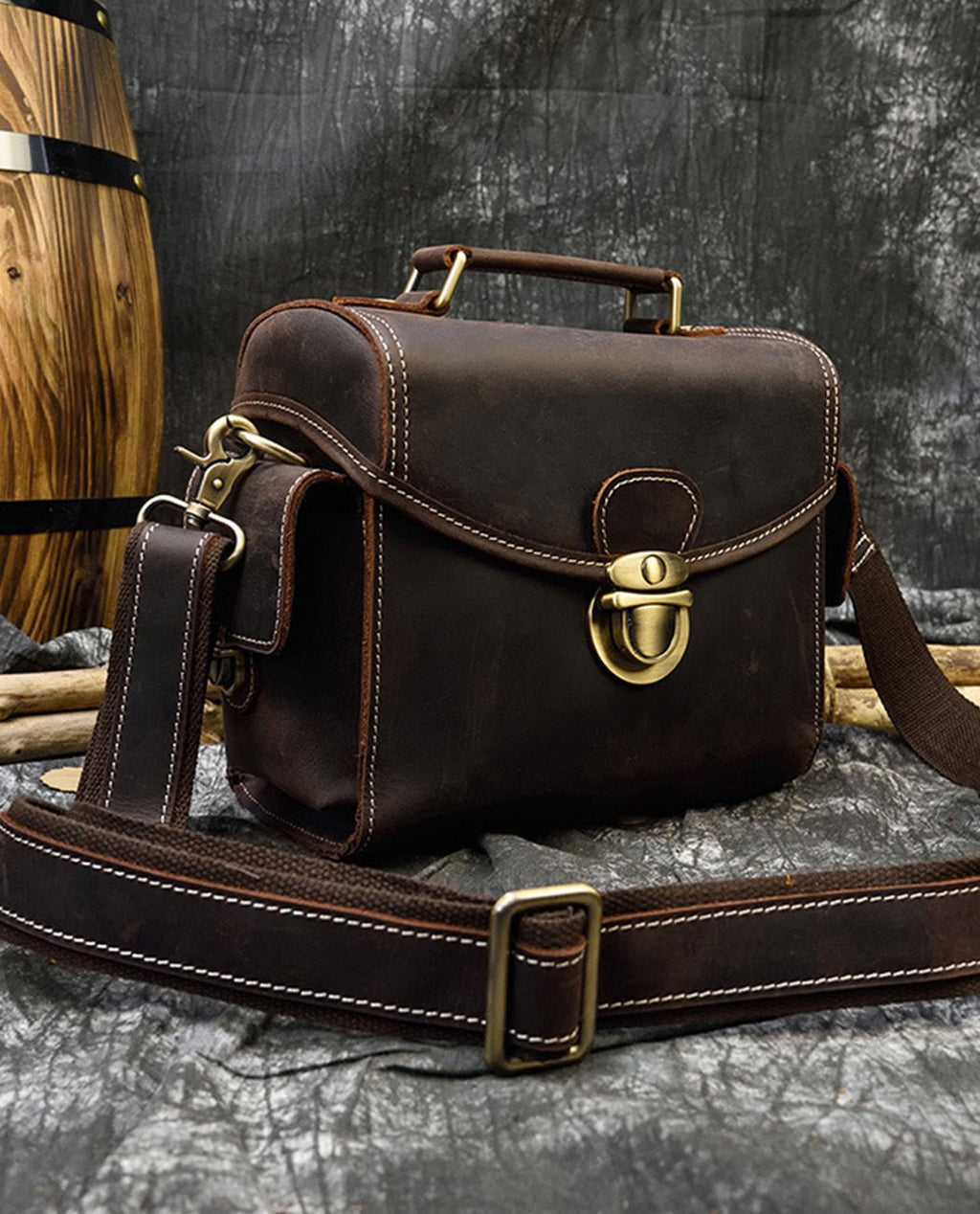 Dark Brown Vintage Camera Bag -Bags- BAGHUGS-LECR-3751-Deep Brown