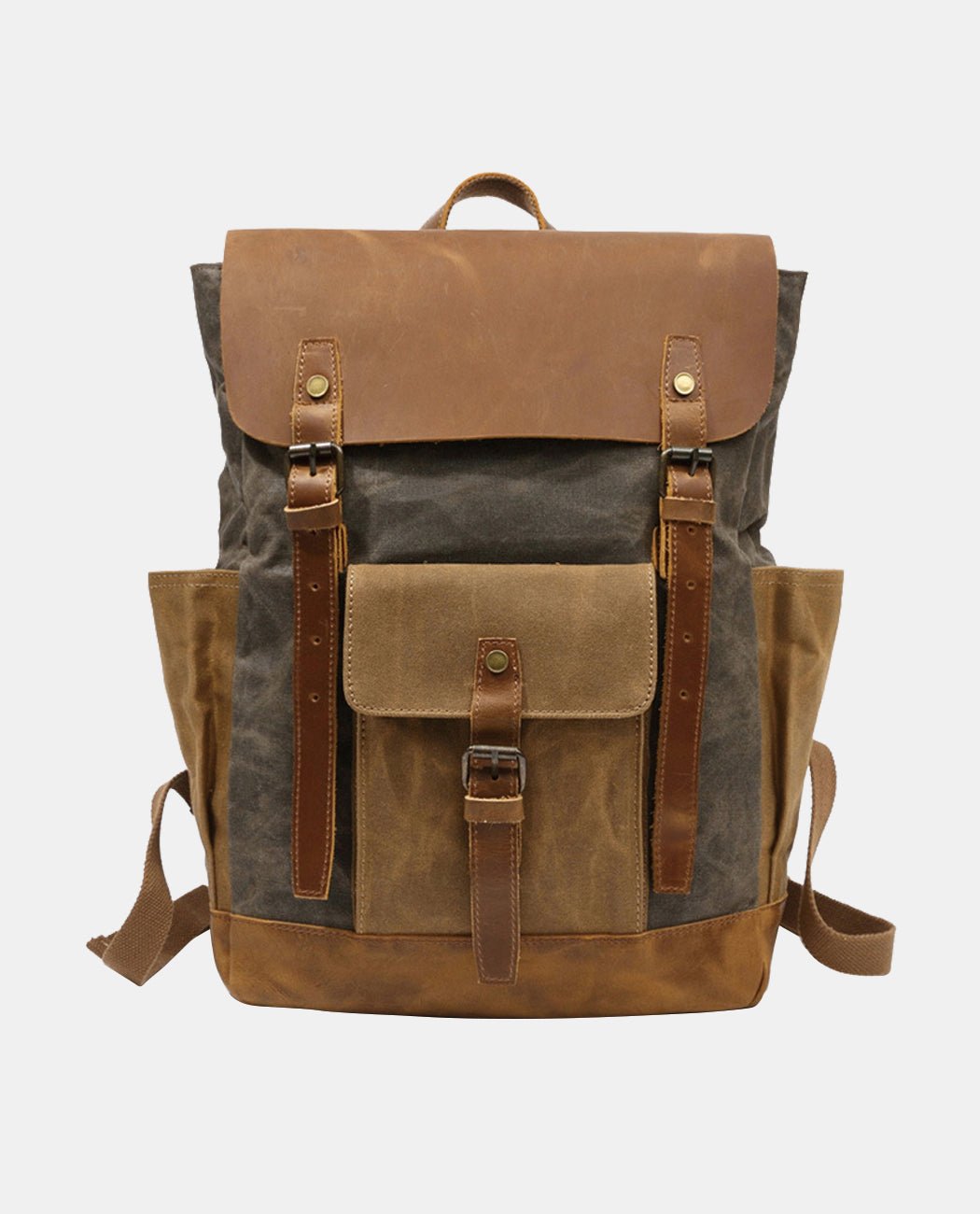 Canvas Leather Backpack -Backpacks- BAGHUGS-FX-04-739-Brown