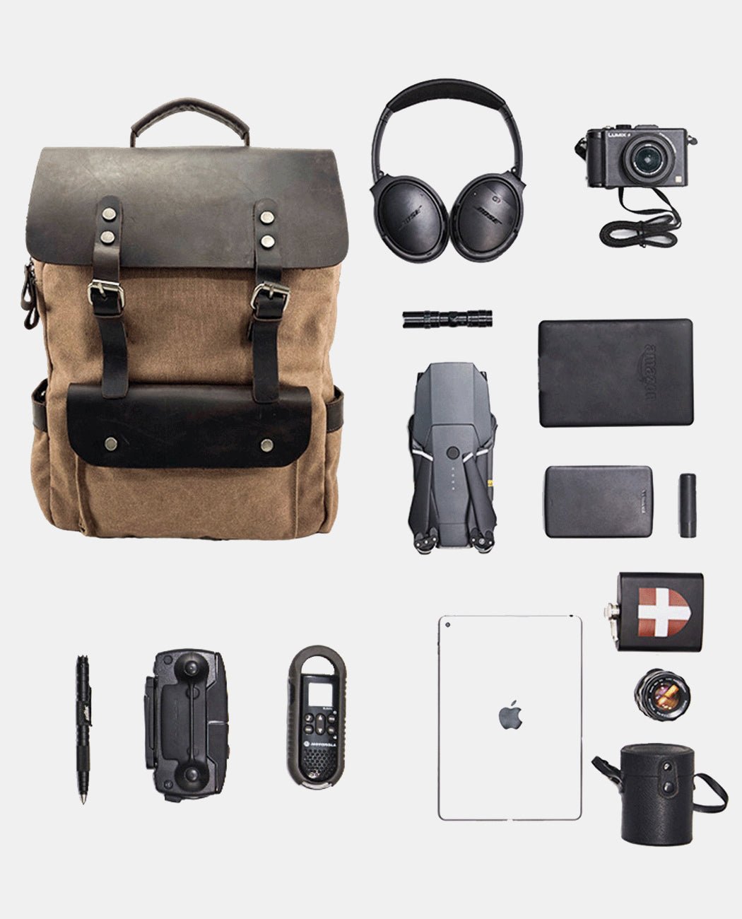 Leather Flip Canvas Backpack