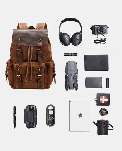 Classic Leather Flip Canvas Backpack