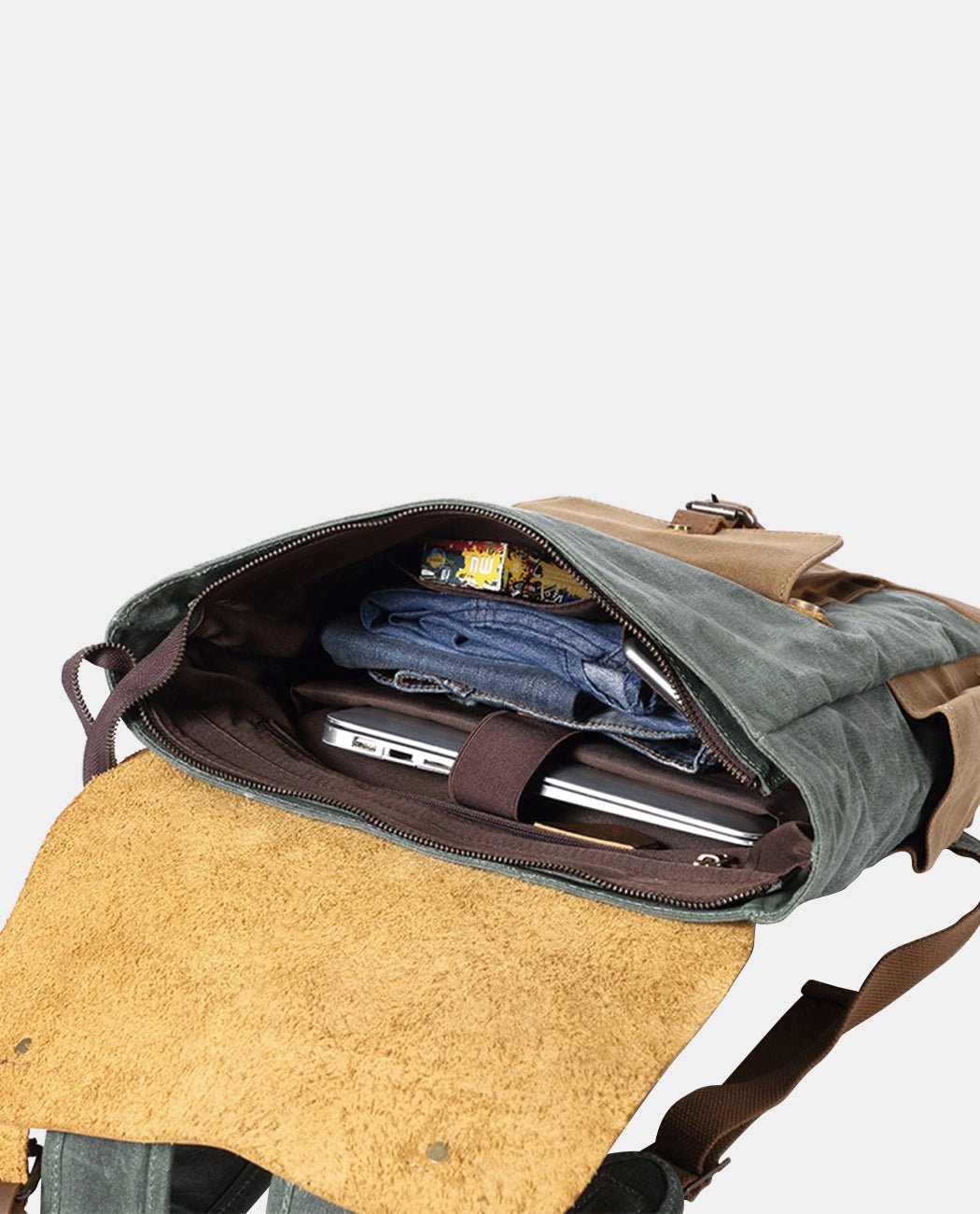 Canvas Leather Backpack -Backpacks- BAGHUGS-FX-04-739-Brown