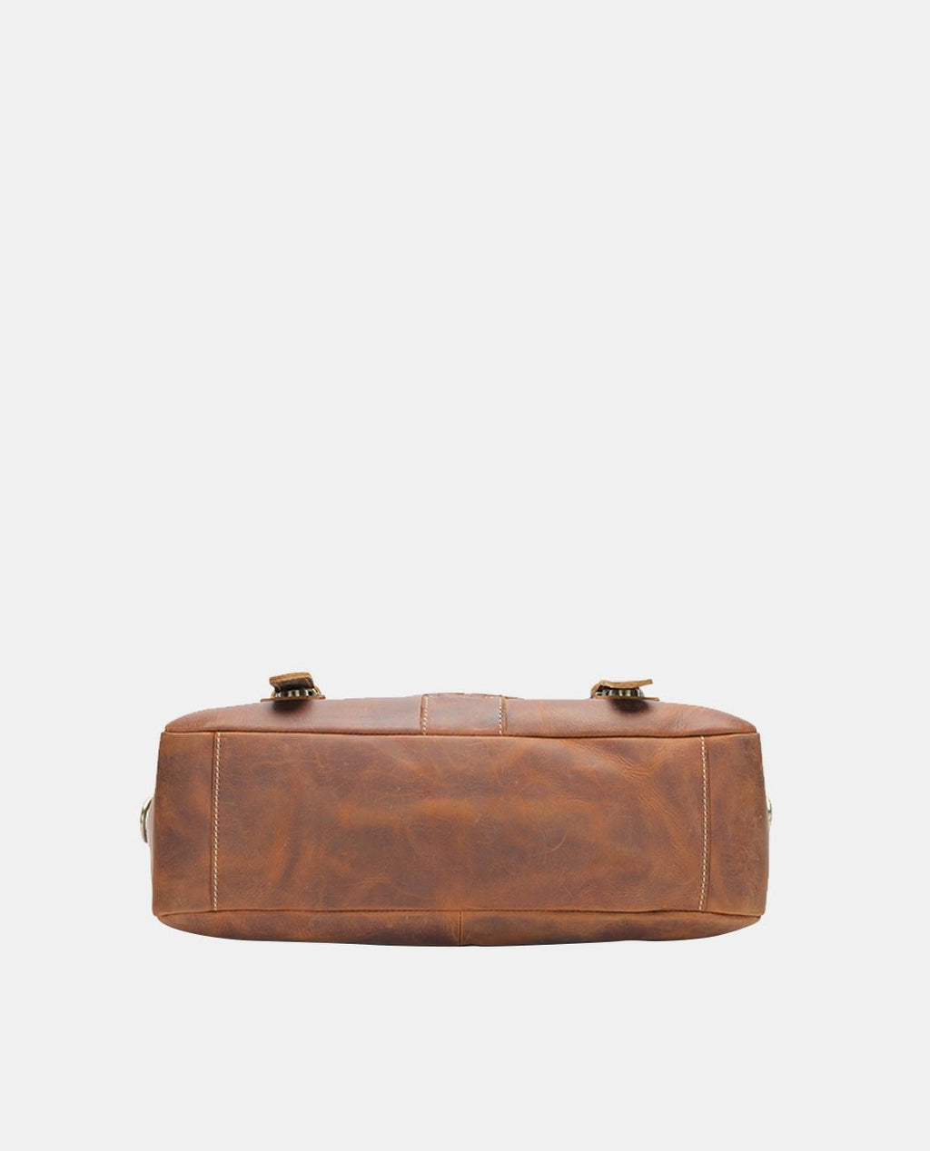 Bottom view of the brown leather Anchor Messenger Bag for men.
