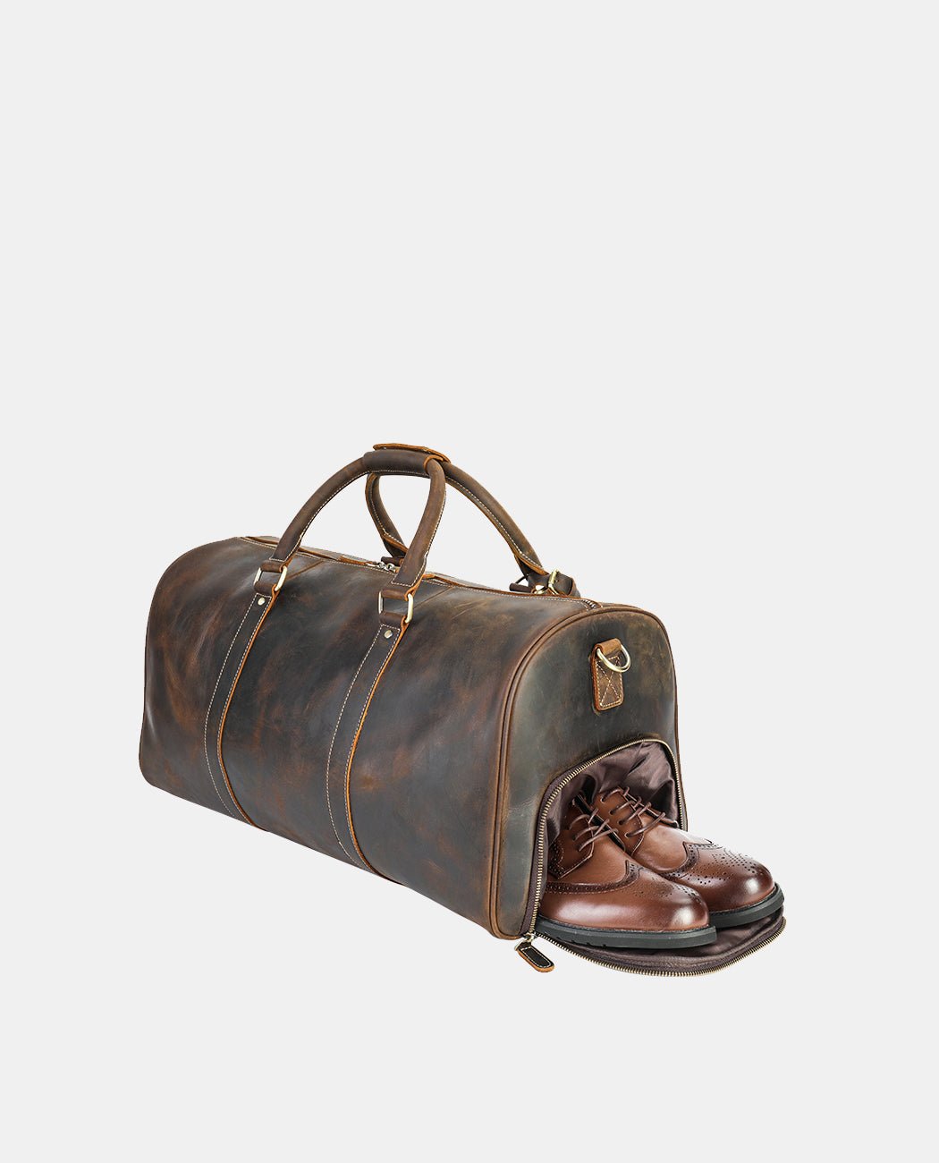 Crazy Horse Leather Duffel Bag -Bags- BAGHUGS-MR-05-983-Dark Brown