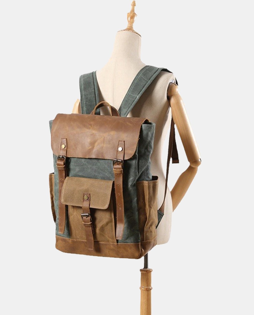 Canvas Leather Backpack -Backpacks- BAGHUGS-FX-04-739-Brown