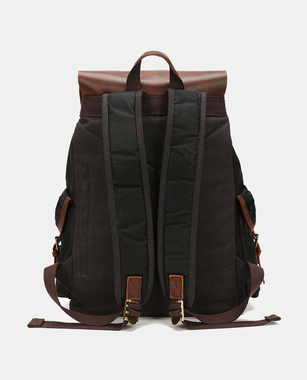 Classic Leather Flip Canvas Backpack -Backpacks- BAGHUGS-BY1423-Brass Color