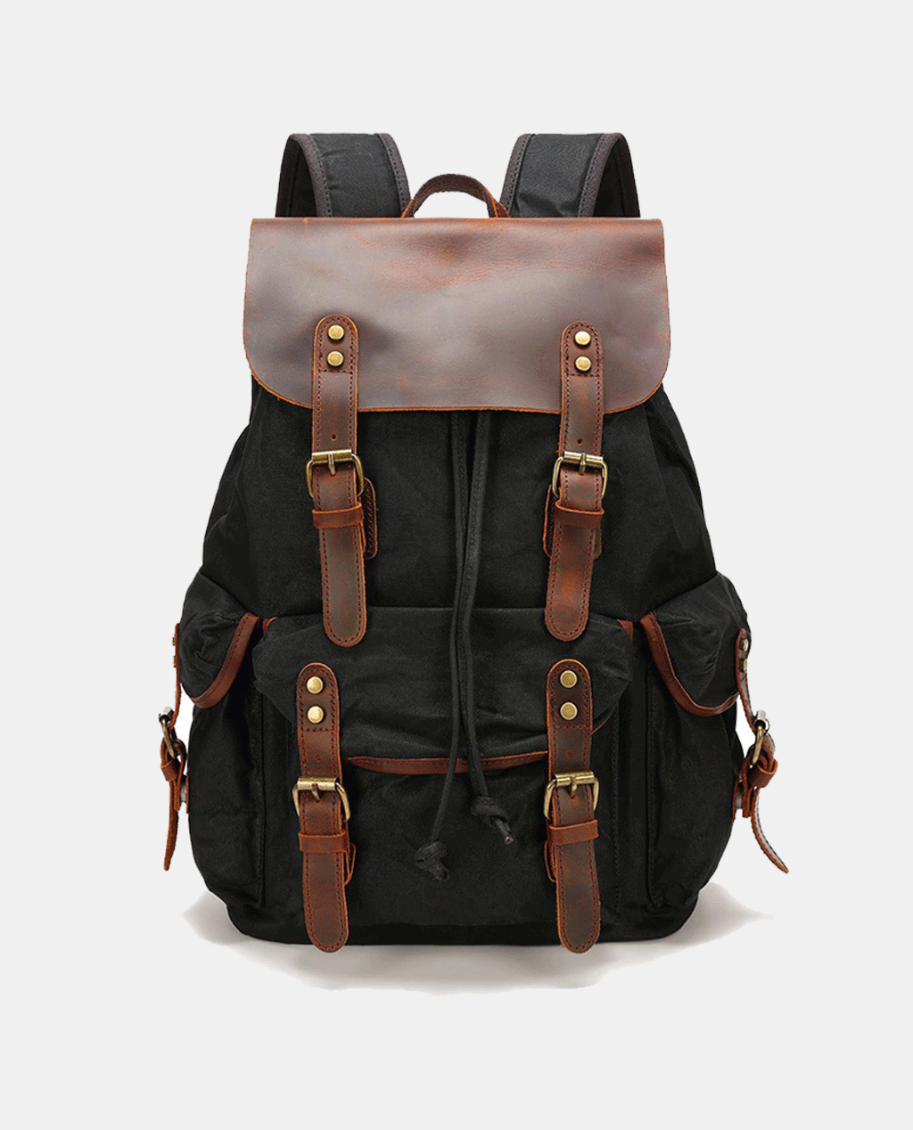 Classic Leather Flip Canvas Backpack -Backpacks- BAGHUGS-BY1424-Black