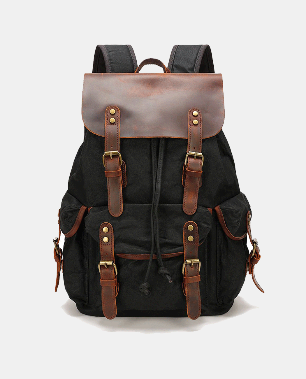 Classic Leather Flip Canvas Backpack -Backpacks- BAGHUGS-BY1424-Black