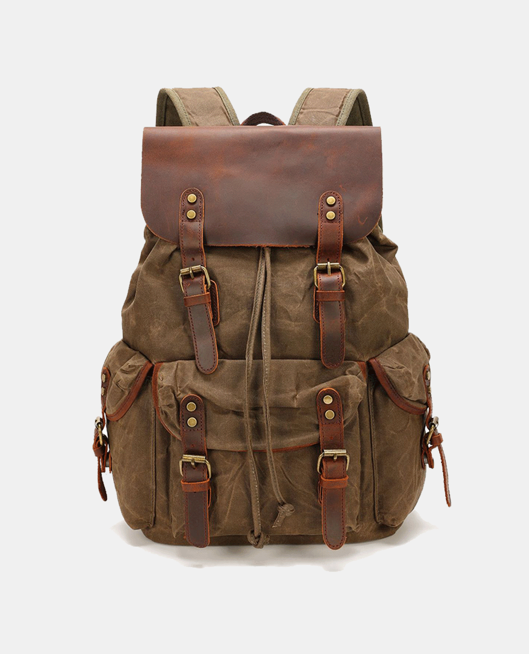 Classic Leather Flip Canvas Backpack -Backpacks- BAGHUGS-BY1426-Dry Leaf Color