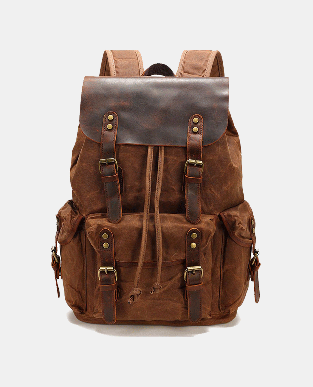Classic Leather Flip Canvas Backpack -Backpacks- BAGHUGS-BY1425-Red Brown