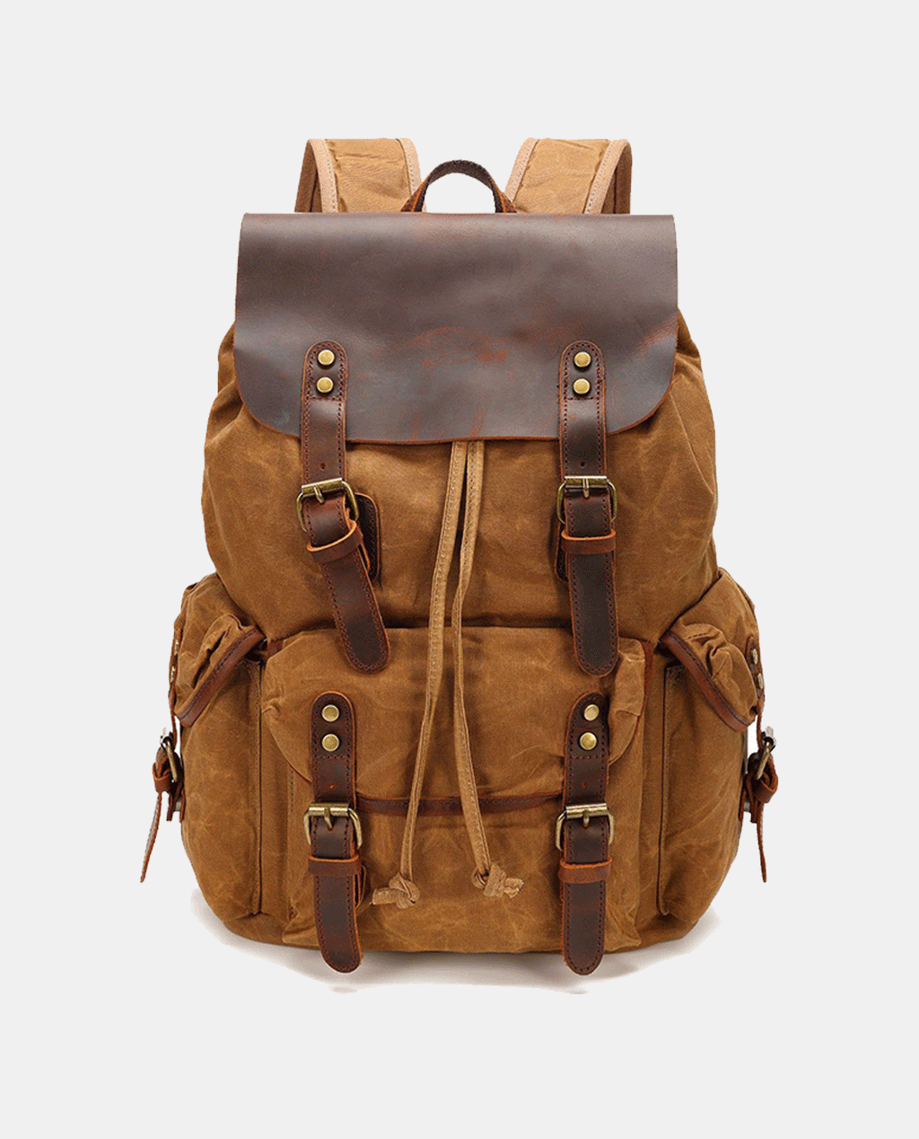 Classic Leather Flip Canvas Backpack -Backpacks- BAGHUGS-BY1423-Brass Color