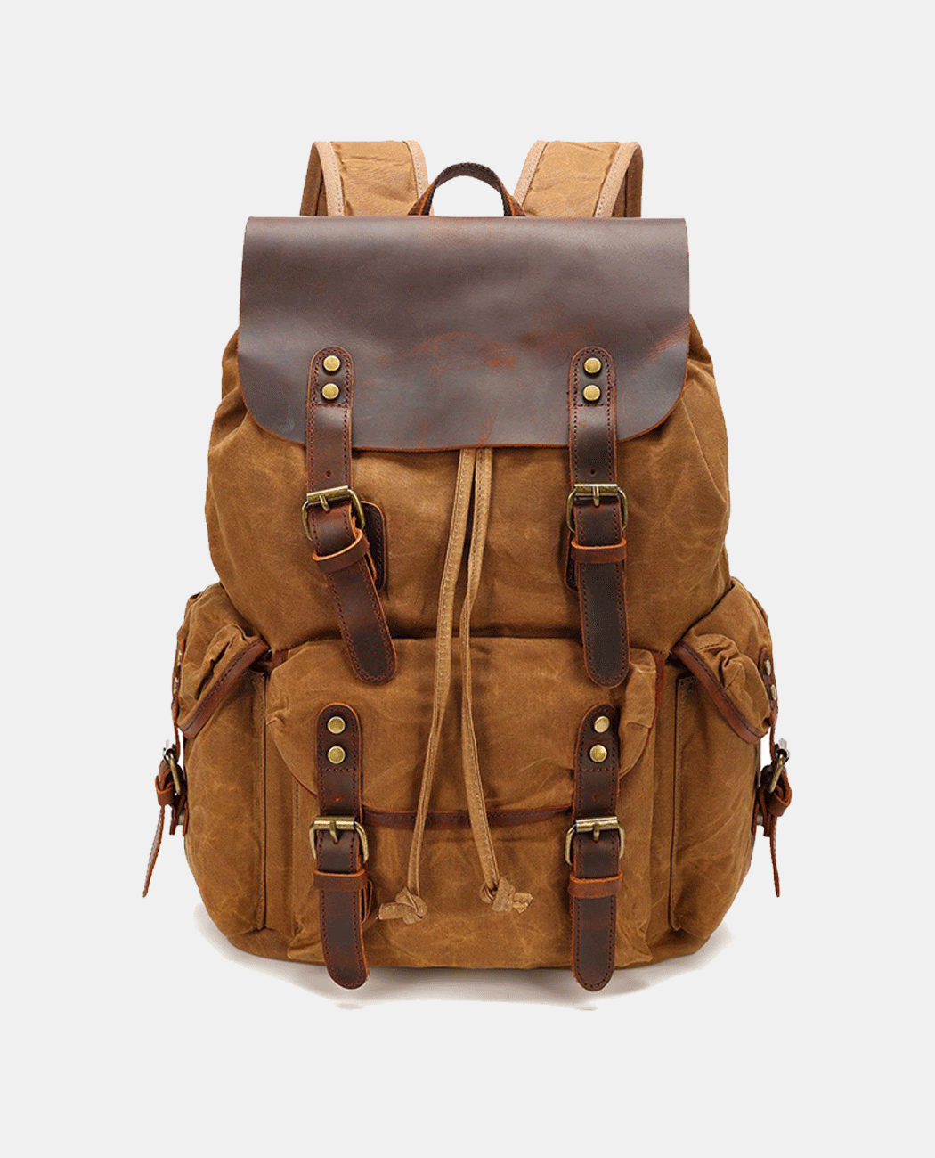 Classic Leather Flip Canvas Backpack -Backpacks- BAGHUGS-BY1423-Brass Color