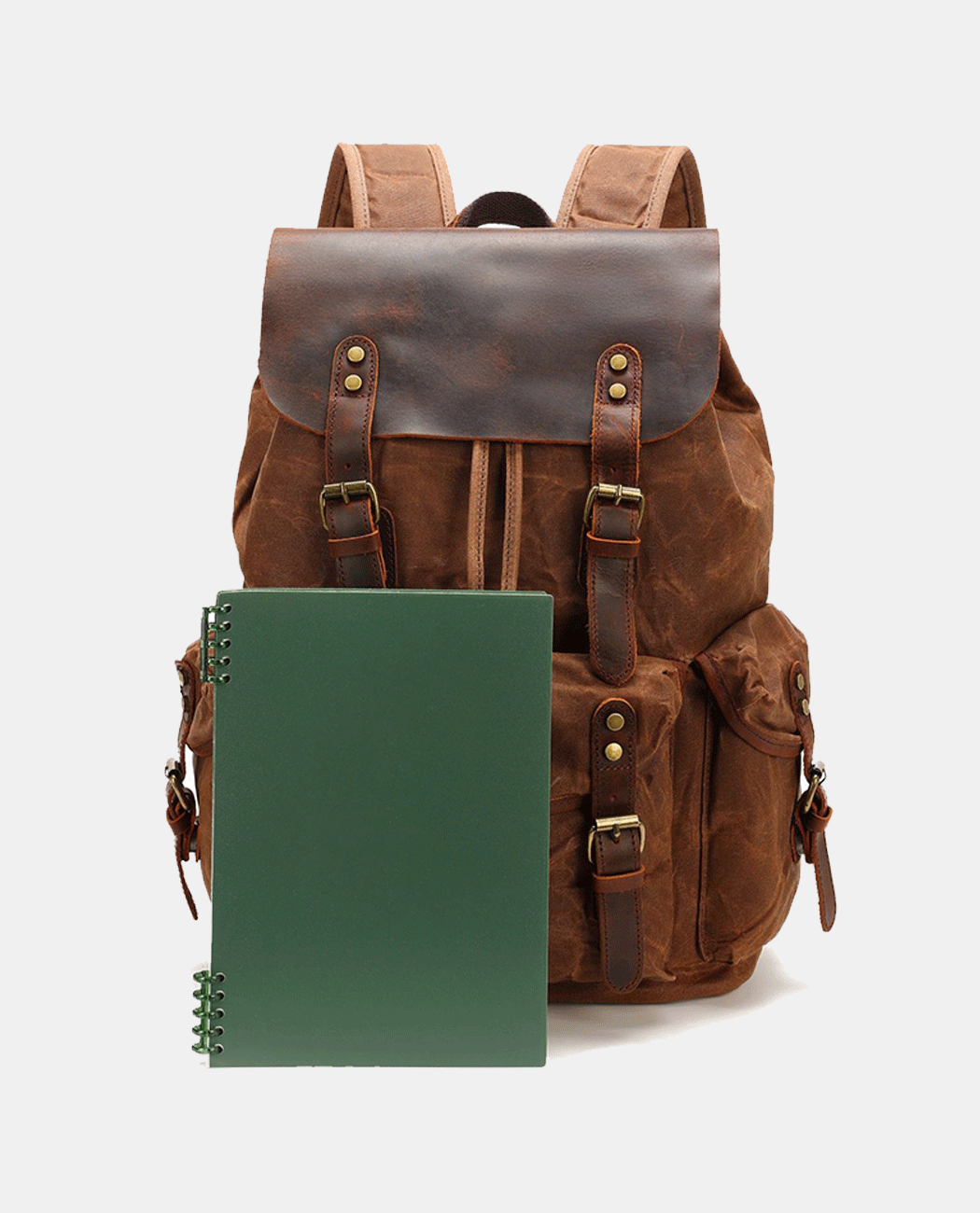Classic Leather Flip Canvas Backpack -Backpacks- BAGHUGS-BY1423-Brass Color