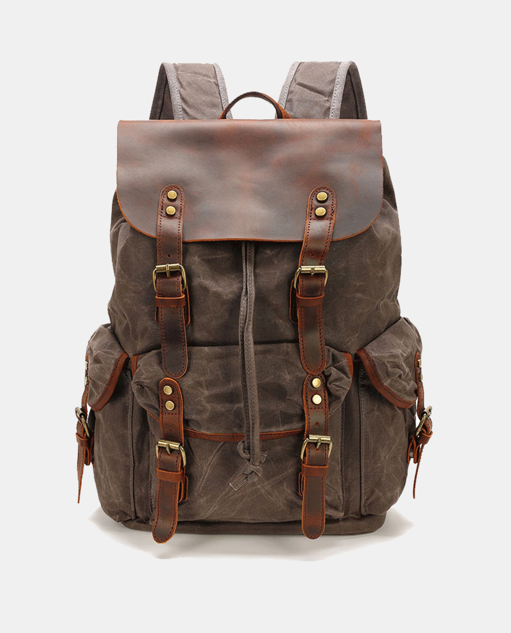 Classic Leather Flip Canvas Backpack -Backpacks- BAGHUGS-BY1427-Gray