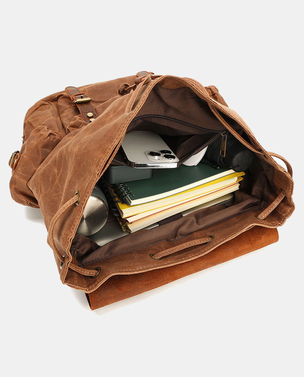 Classic Leather Flip Canvas Backpack -Backpacks- BAGHUGS-BY1423-Brass Color