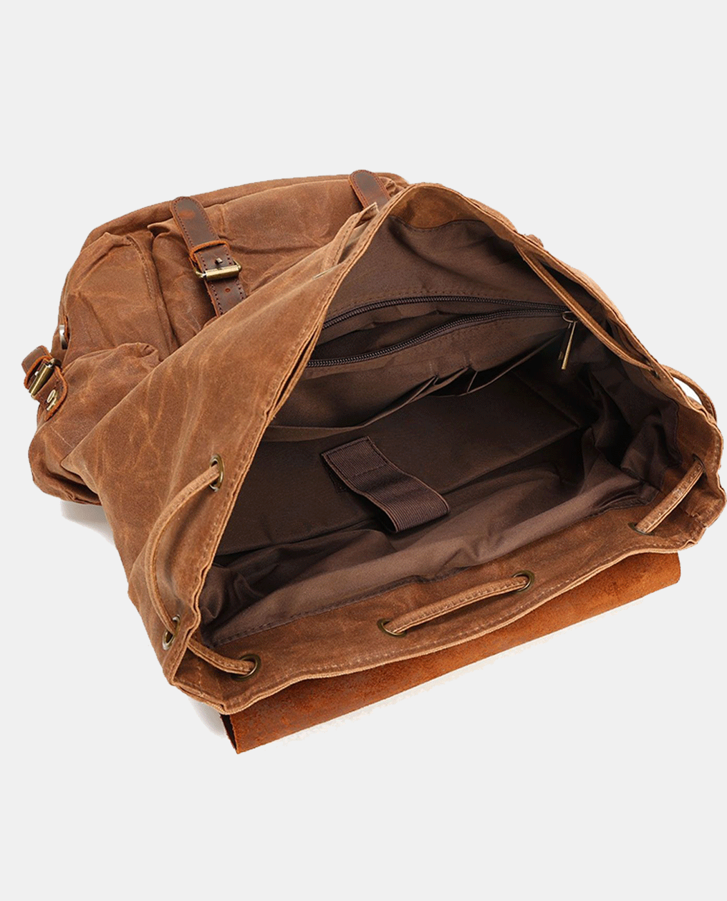 Classic Leather Flip Canvas Backpack -Backpacks- BAGHUGS-BY1423-Brass Color