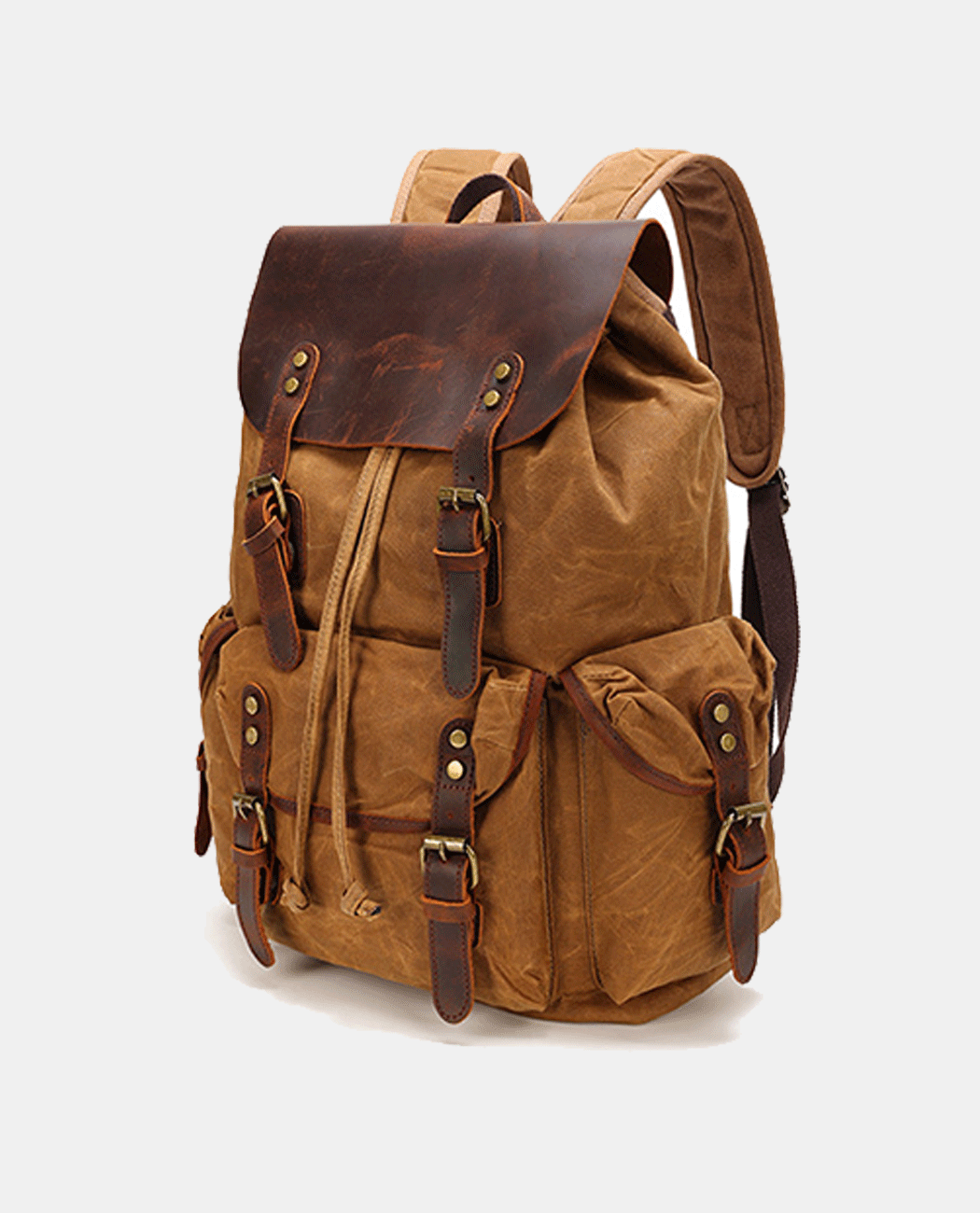 Classic Leather Flip Canvas Backpack -Backpacks- BAGHUGS-BY1427-Gray