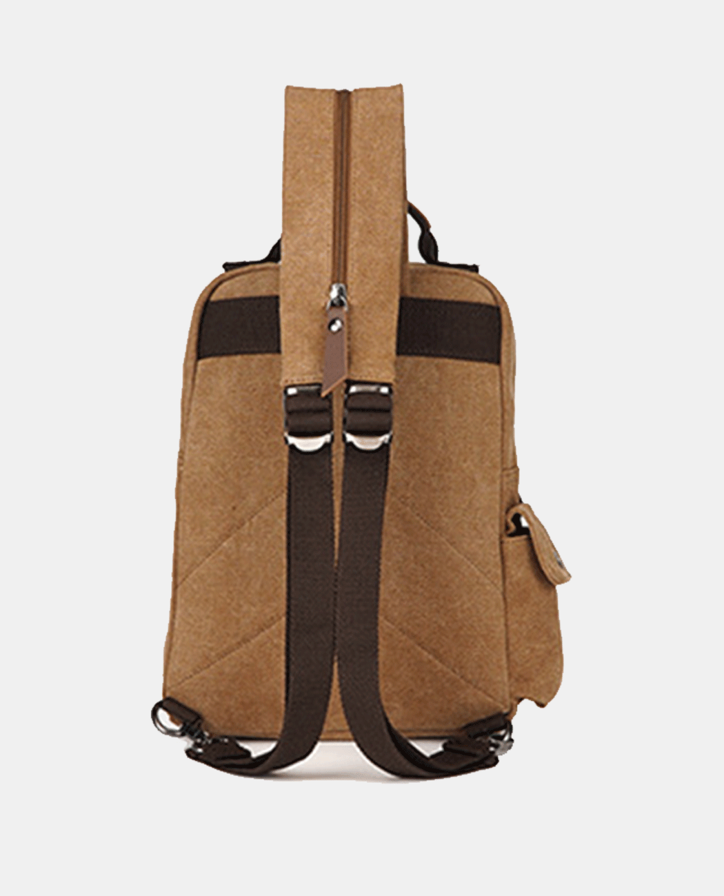 Back view of khaki canvas laptop backpack