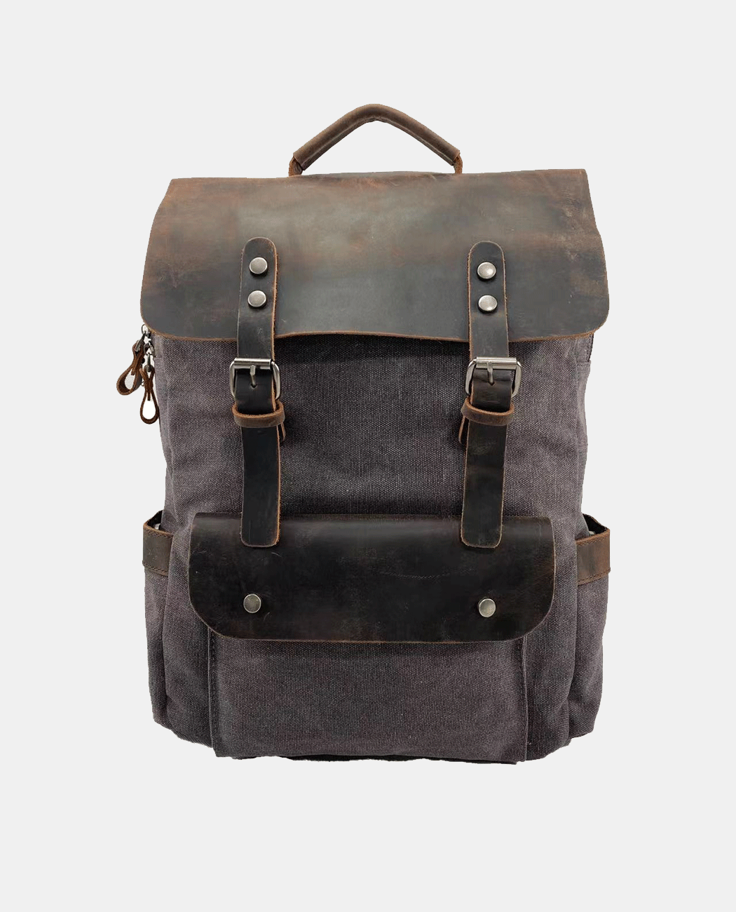 Leather Flip Canvas Backpack – Gray | BAGHUGS