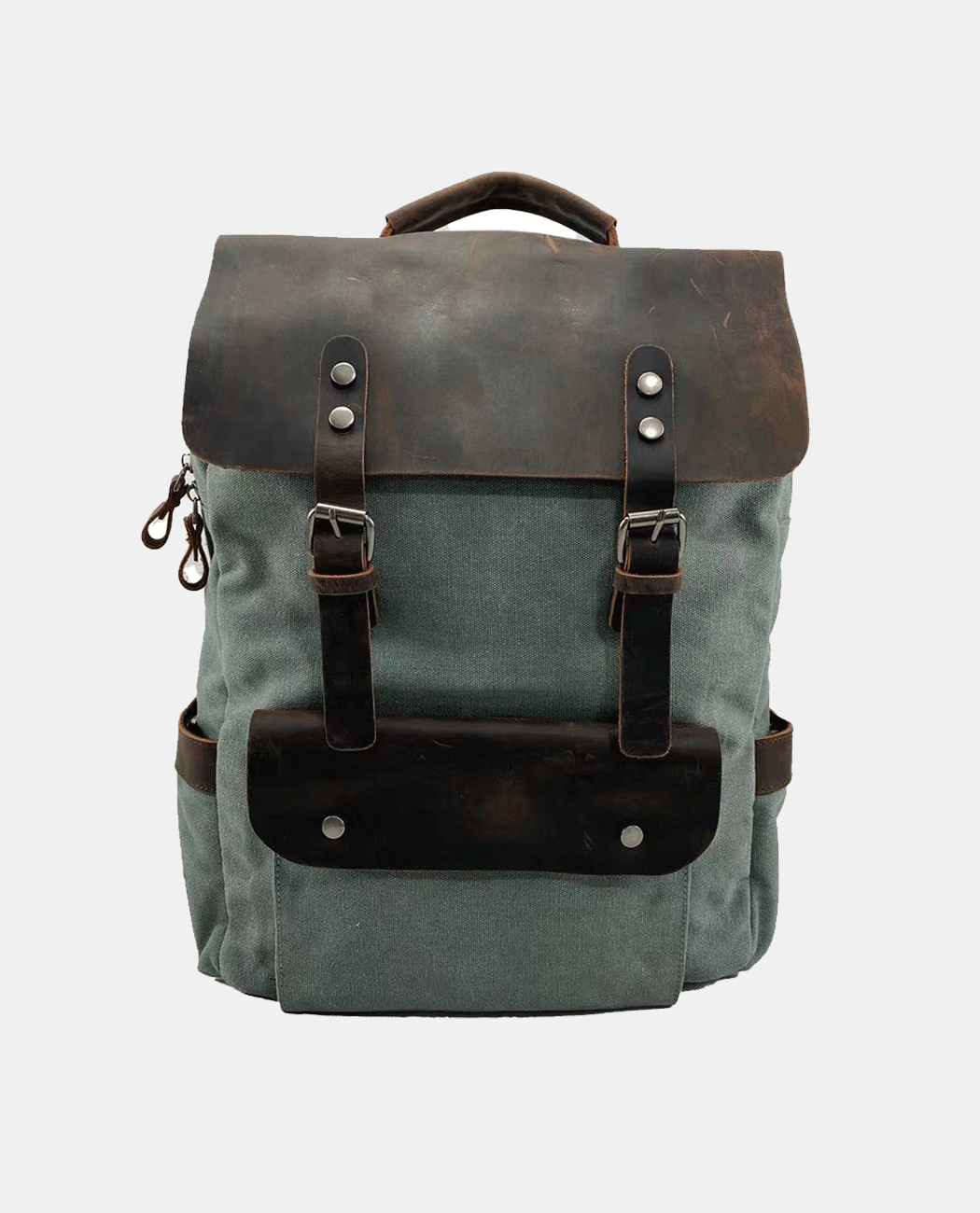 Leather Flip Canvas Backpack – Gray Green | BAGHUGS