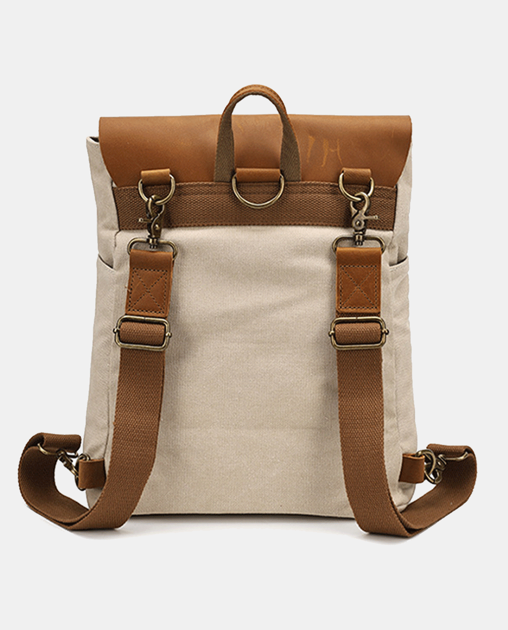 Large Leather Flip Canvas Backpack -Backpacks- BAGHUGS--Brown