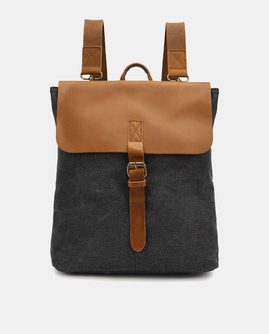 Large Leather Flip Canvas Backpack -Backpacks- BAGHUGS-BYT2110-Black