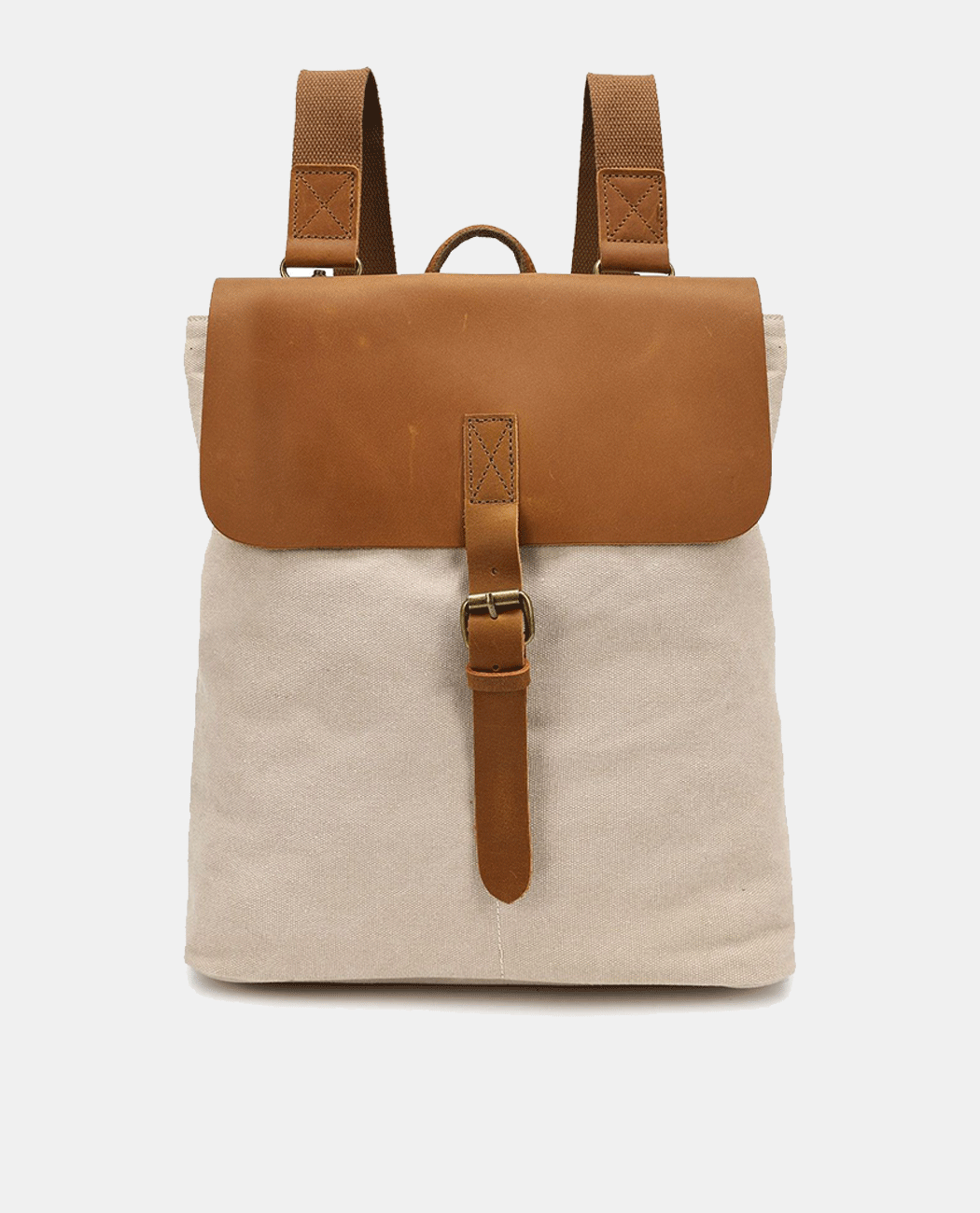 Large Leather Flip Canvas Backpack -Backpacks- BAGHUGS-BYT2113-White