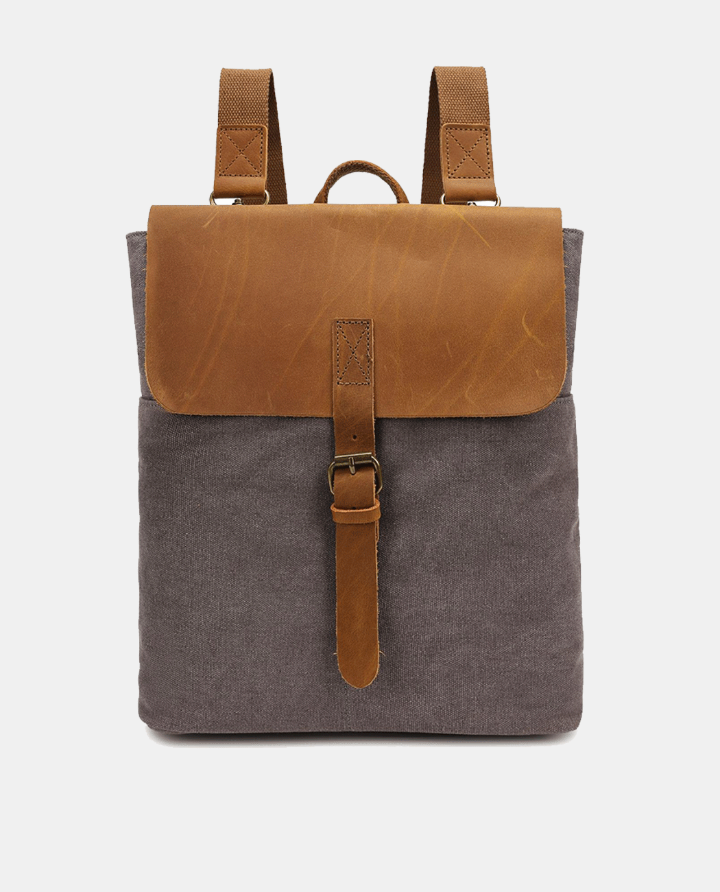 Large Leather Flip Canvas Backpack -Backpacks- BAGHUGS-BYT2112-Gray