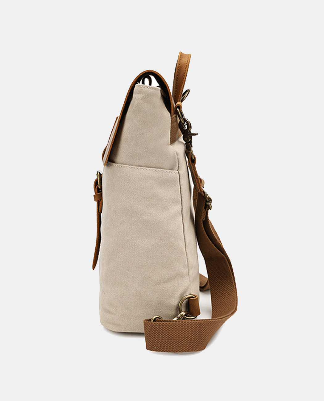 Large Leather Flip Canvas Backpack -Backpacks- BAGHUGS--Brown