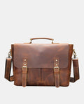 Front view of the brown leather Anchor Messenger Bag for men.