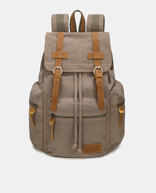 Brown Canvas Backpack -Backpacks- BAGHUGS-KJ1002-Earthy Mist