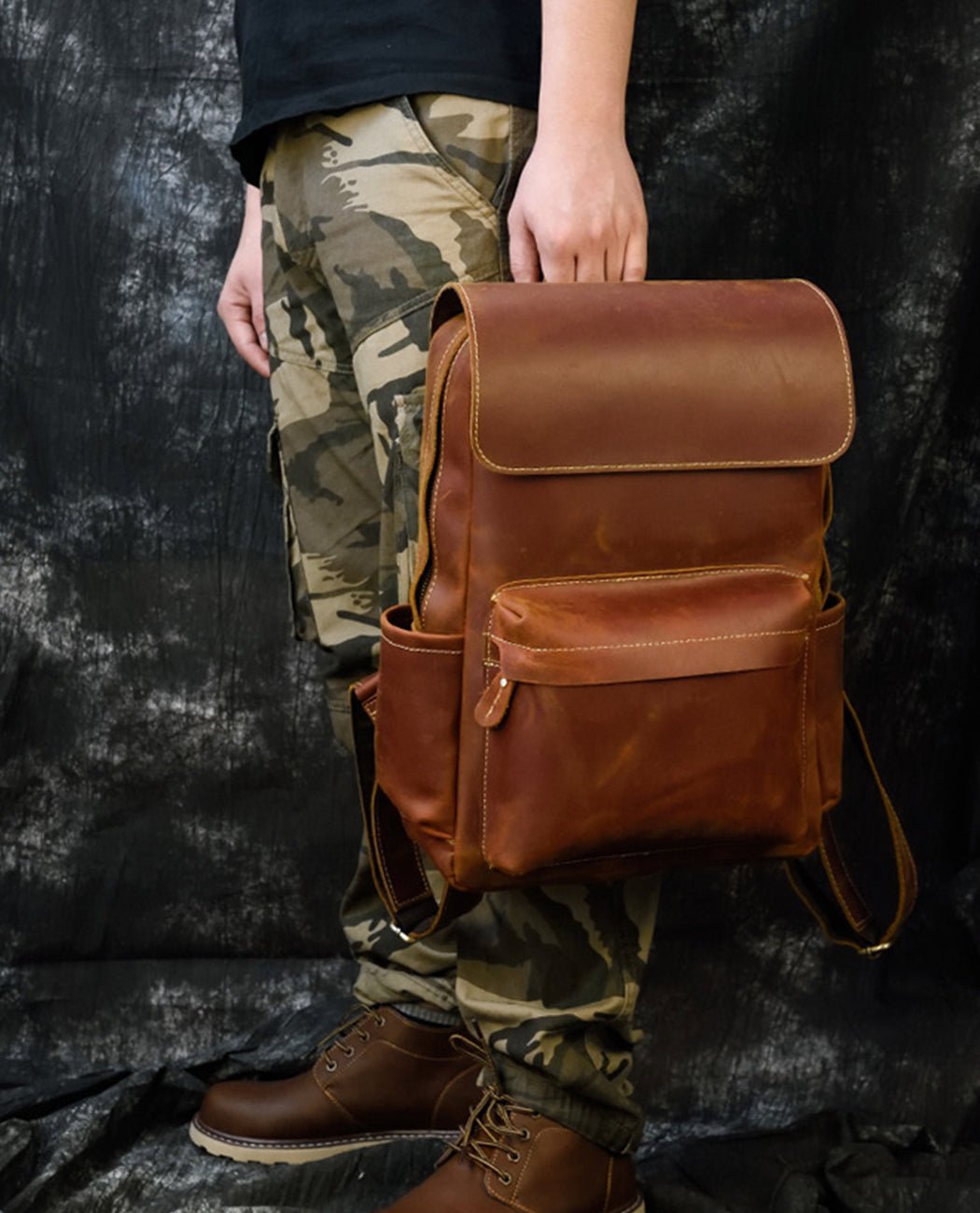 Elegante Retro Leather Backpack -Backpacks- BAGHUGS-LEBP-8055-Brown