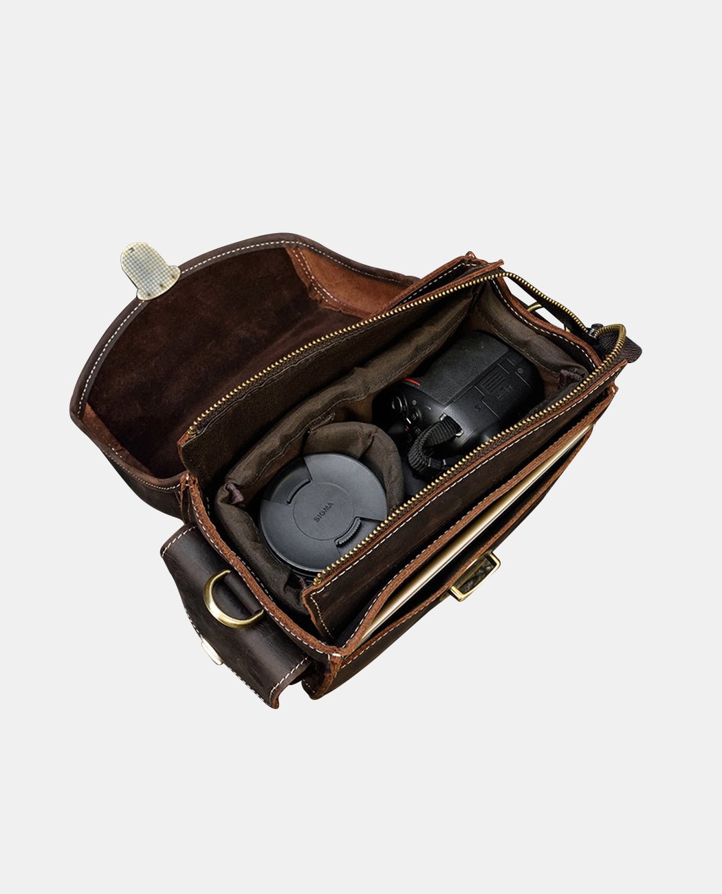 Dark Brown Vintage Camera Bag -Bags- BAGHUGS-LECR-3751-Deep Brown