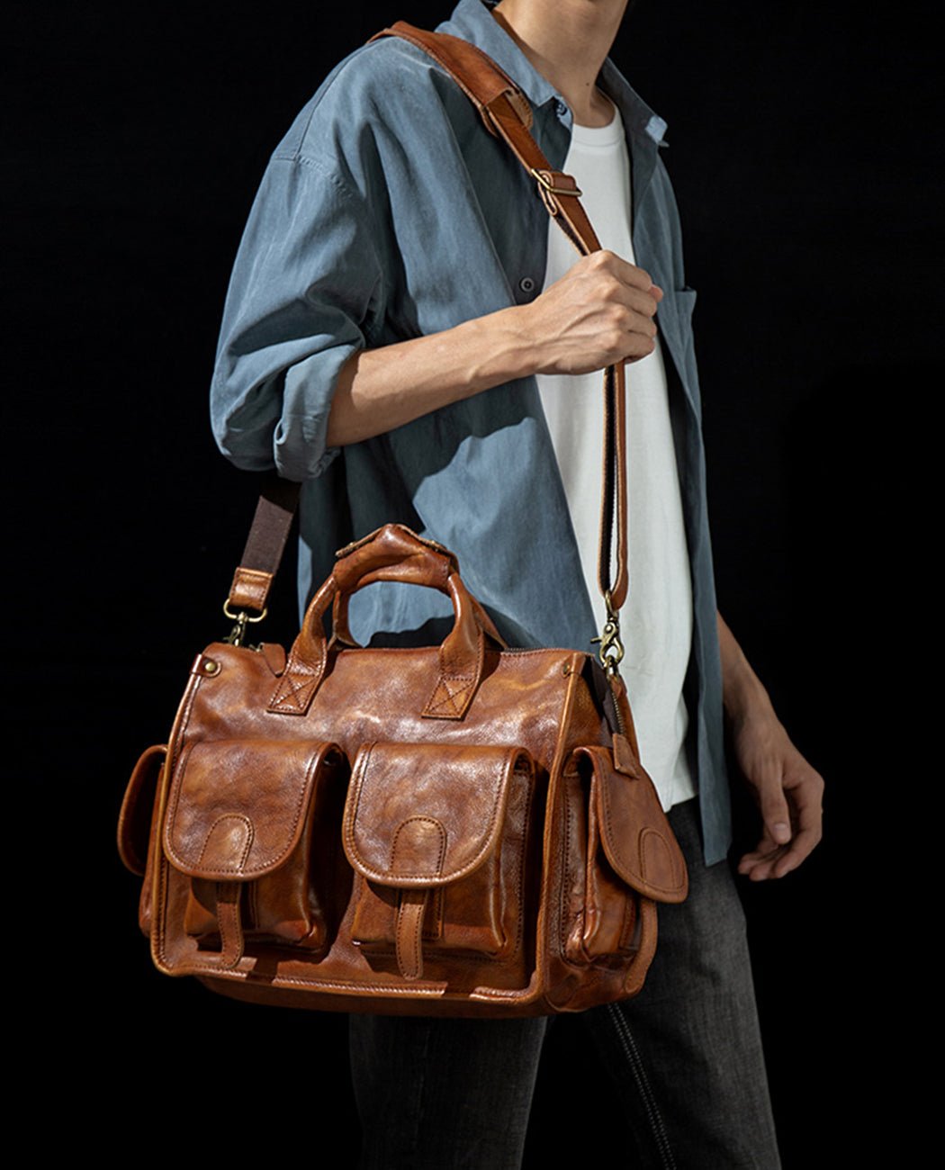 Rowan Pillar Messenger Bag -Bags- BAGHUGS-LEHB-5249-L-Brown