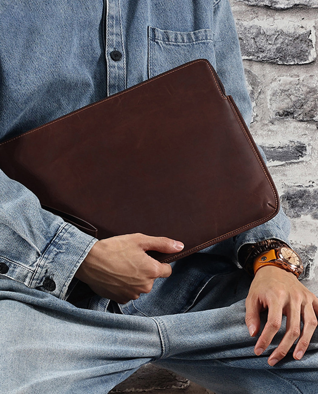 Classic Leather Laptop Sleeve -Bags- BAGHUGS-LEIP-1148-Red Brown