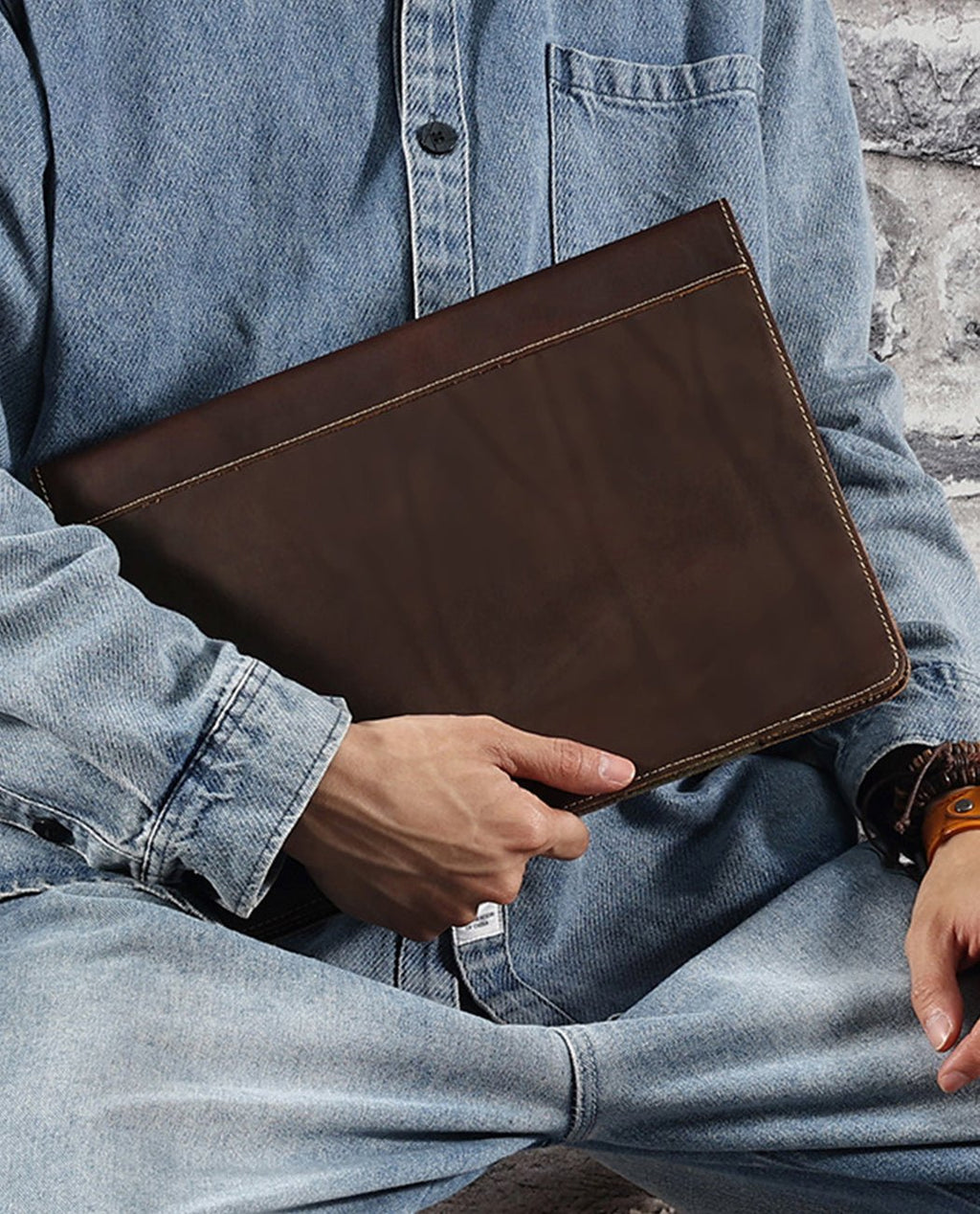Leather Laptop Sleeve -Bags- BAGHUGS-LEIP-9984-Deep Brown