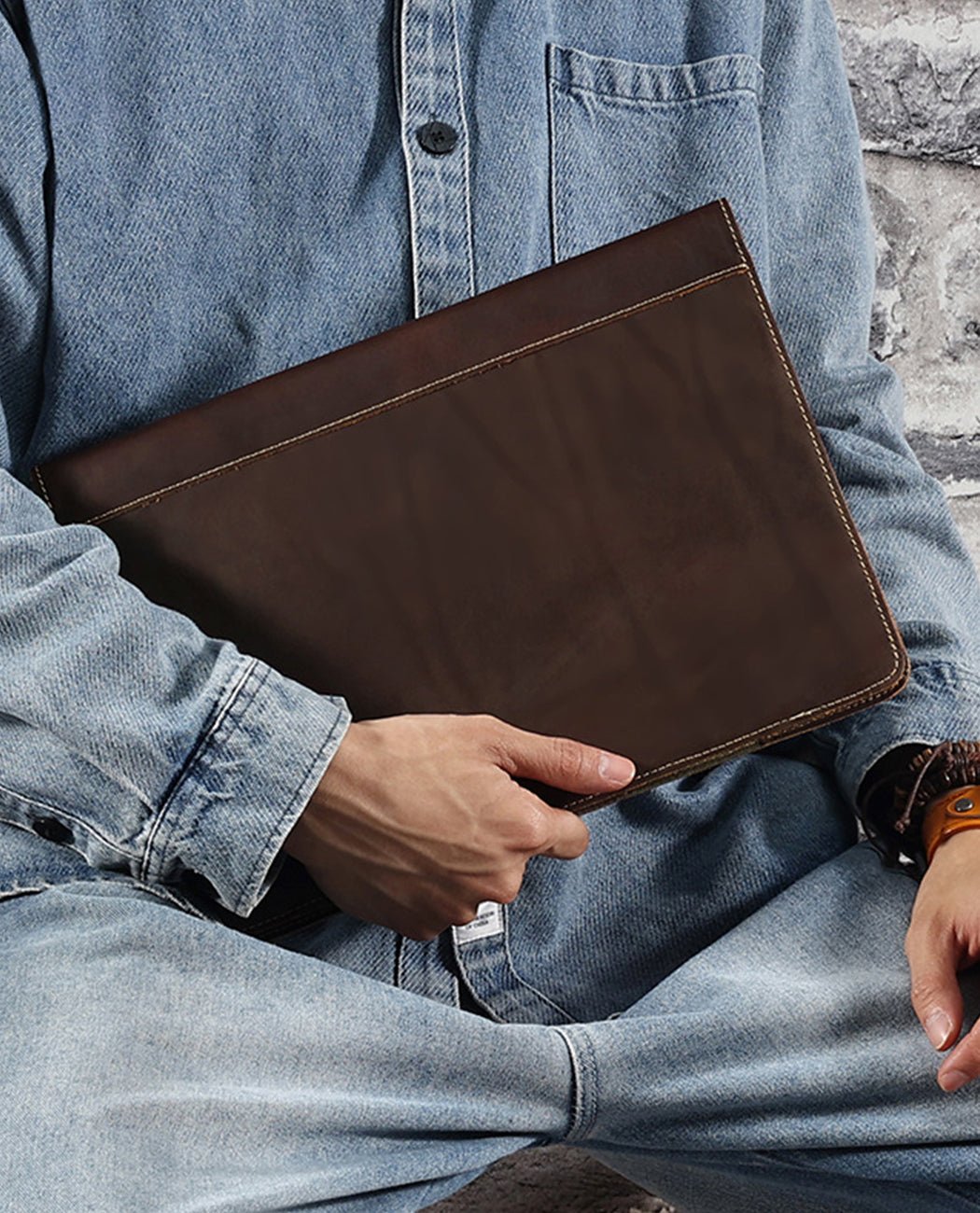 Leather Laptop Sleeve -Bags- BAGHUGS-LEIP-9984-Deep Brown
