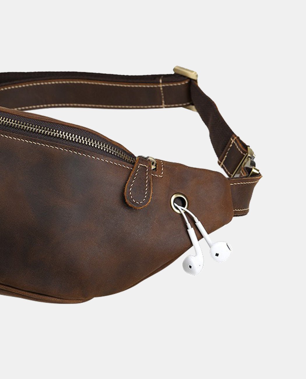 Bruno Leather Waist Bag -Bags- BAGHUGS-LETT-3697-Dark Brown