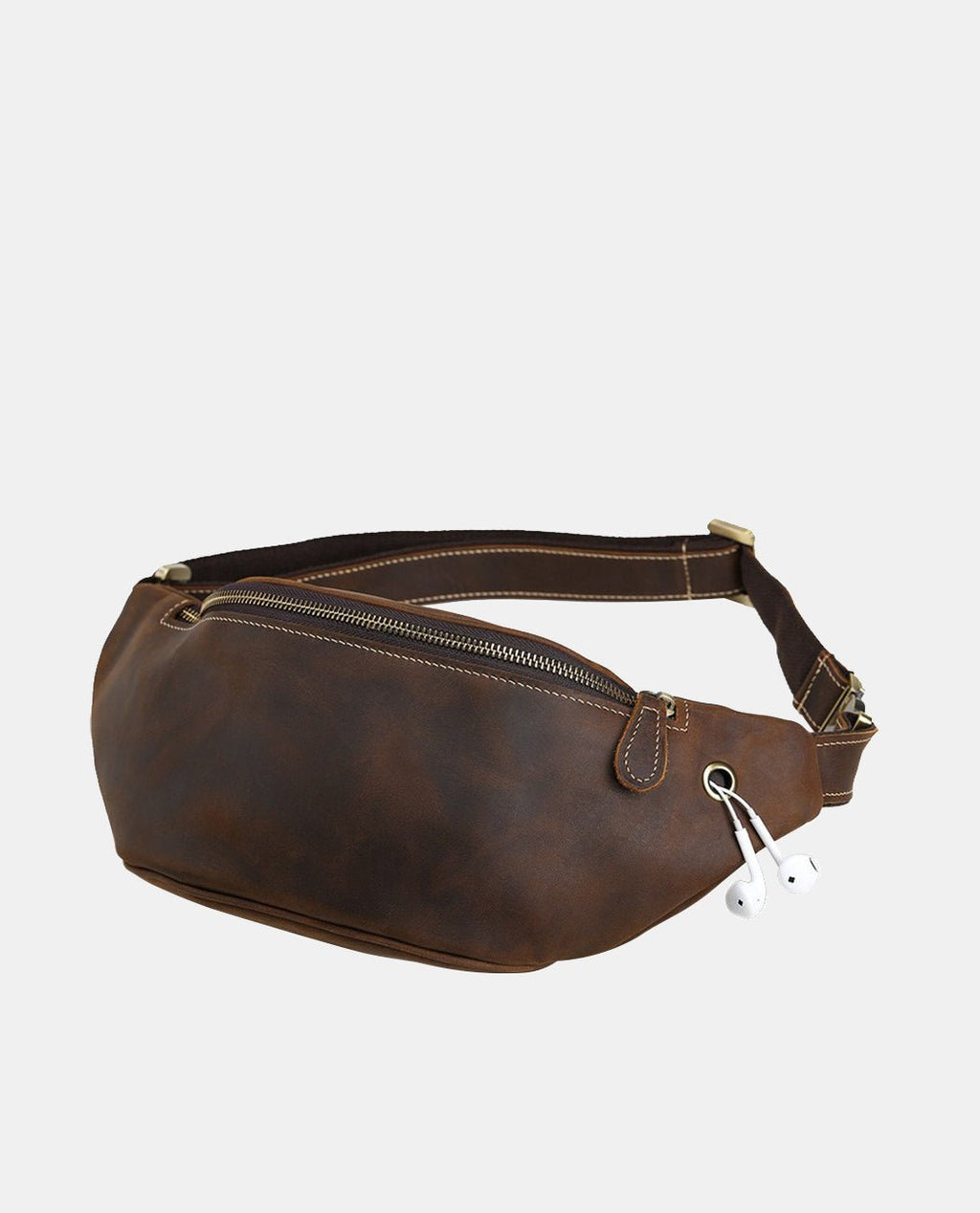 Bruno Leather Waist Bag -Bags- BAGHUGS-LETT-3697-Dark Brown