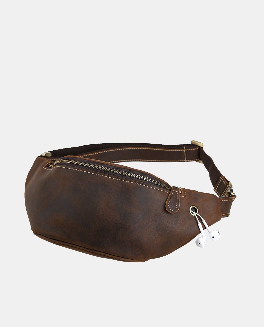 Bruno Leather Waist Bag -Bags- BAGHUGS-LETT-3697-Dark Brown