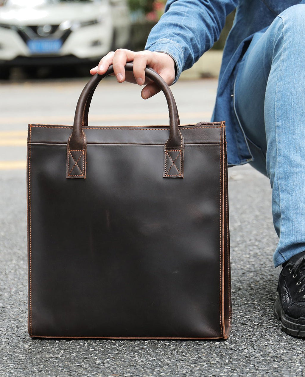 Metropolitan Square Tote -Bags- BAGHUGS-LETT-5678-Deep Brown