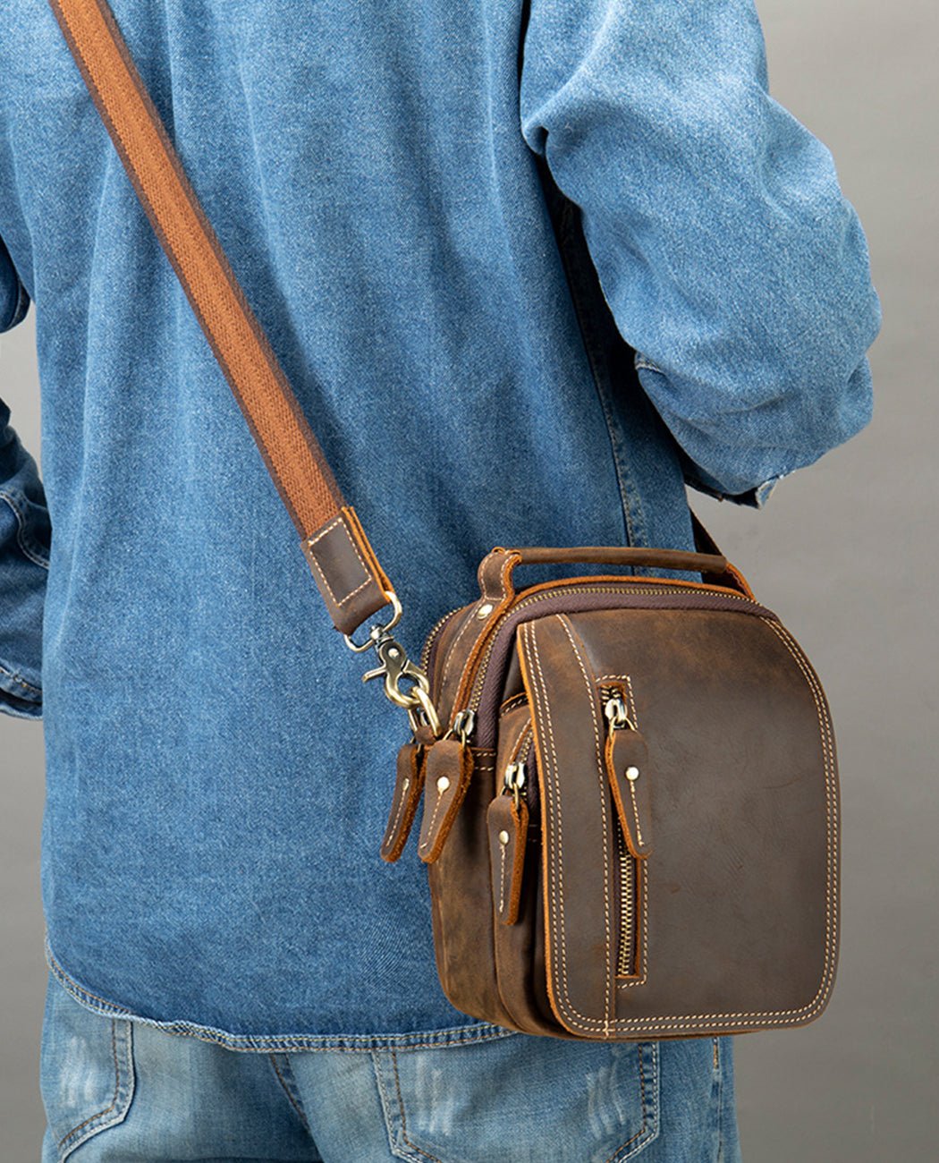 Timeless Leather Messenger Bag -Bags- BAGHUGS-LETT-9522-Dark Brown