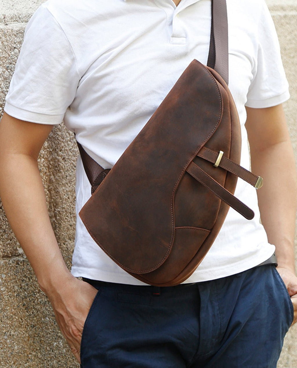 Retro Milan Crazy Horse Leather Messenger Bag -Bags- BAGHUGS--