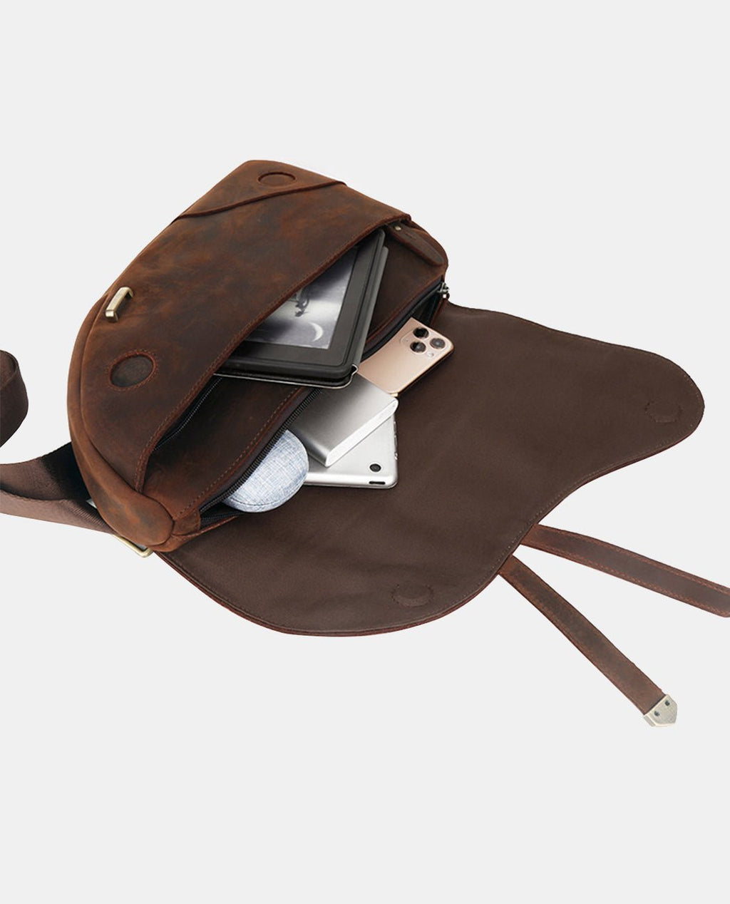 Retro Milan Crazy Horse Leather Messenger Bag -Bags- BAGHUGS-LETT-9994-Dark Brown