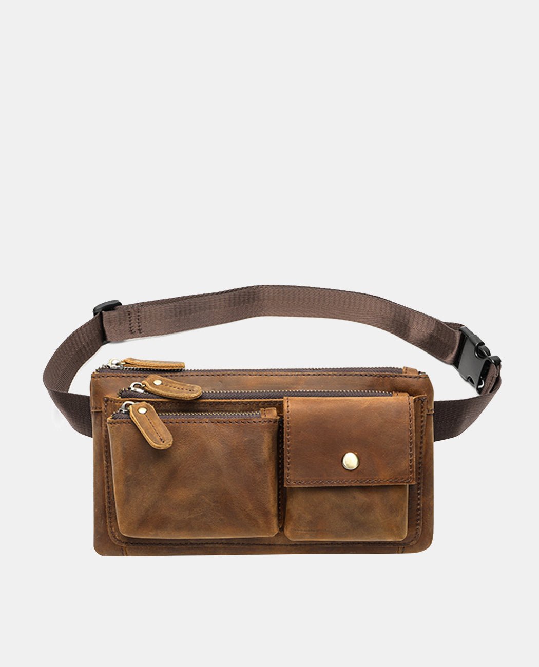 Practical Vintage Leather Waist Bag -Bags- BAGHUGS-LEYB-4668-Dark Brown