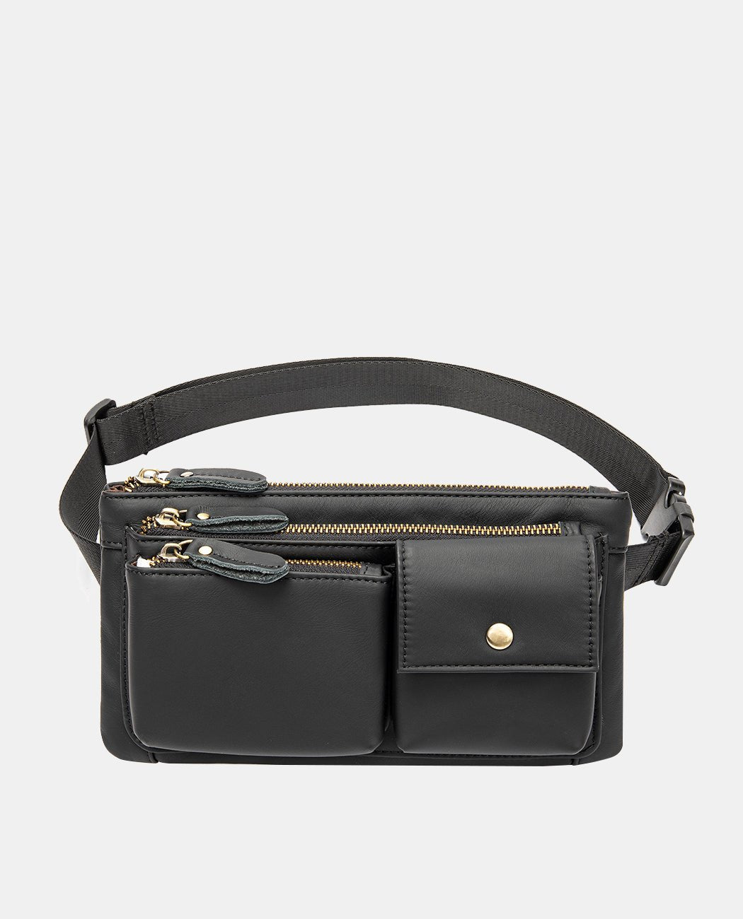 Practical Vintage Leather Waist Bag -Bags- BAGHUGS-LEYB-4669-Black